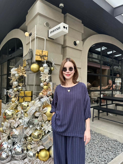 Women Casual Stripes Linen Comfy Co-Ord Sets